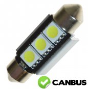 Diodelampe 12V 3xSMD xenon hvid Canbus 36mm spolelampe
