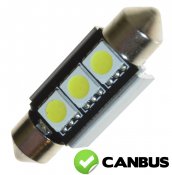 Diodelampe 12V 3xSMD xenon hvid Canbus 39mm spolelampe