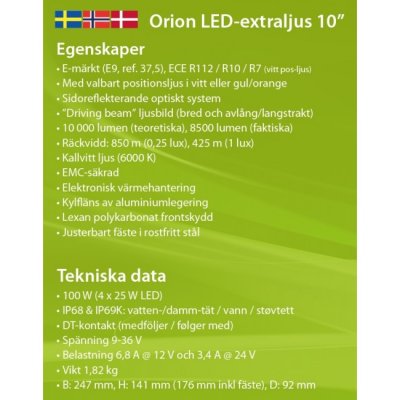 Orion+ LED ekstra lys | 100W | Valgfrit positionslys i hvid/orange