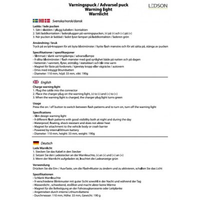 LED-advarselspuck | Genopladelig | Ø120 mm