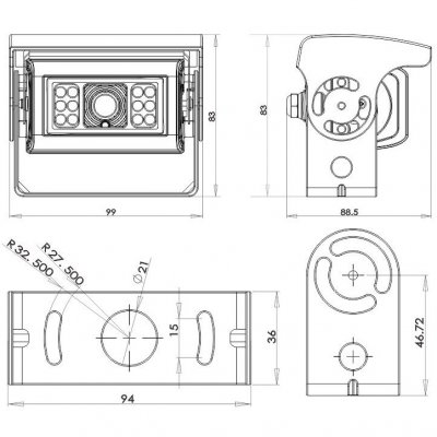 Bakkamera-system 7 monitor inkl. 3 standardkameraer og 1 visir-kamera