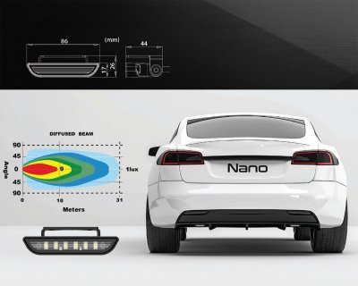 Baglygte Nano fra Ledson - Dimensioner og lysbillede