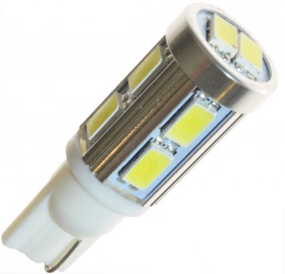 Diodelampe 12V 10xSMD xenon hvid W5W