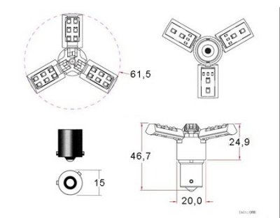 Diodelampe 12V 24xSMD 3-fløjet gul/orange BAU15s