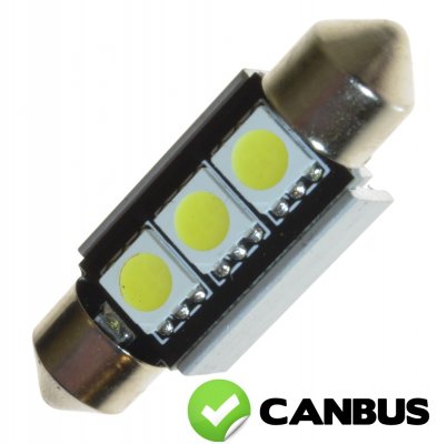 Diodelampe 12V 3xSMD xenon hvid Canbus 36mm spolelampe