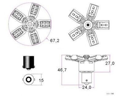 Diodelampe 12V 40xSMD 5-fløjet hvid BA15s