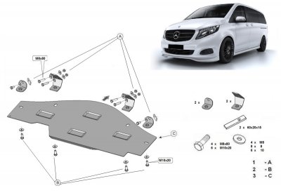 Sumpplade til Mercedes-Benz V-Class fra 2014-2024