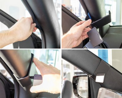 Montering af mobilholder Chevrolet Silverado EV 2024- | Montering til højre for midterkonsollen | Montering på venstre A-stolpe