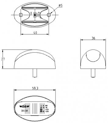 Ovalt positionslys i LED | 12/24V 59x36x27mm