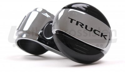 Ratknop med motivet "Truck" i sort plast/metal