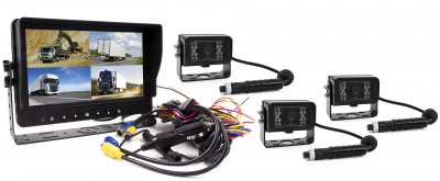 Bakkamera-system splitscreen 9 tommer med 3 standardkameraer