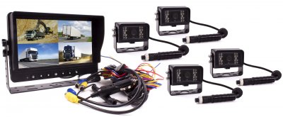 Bakkamera system splitscreen 9 tommer med 4 standard kameraer